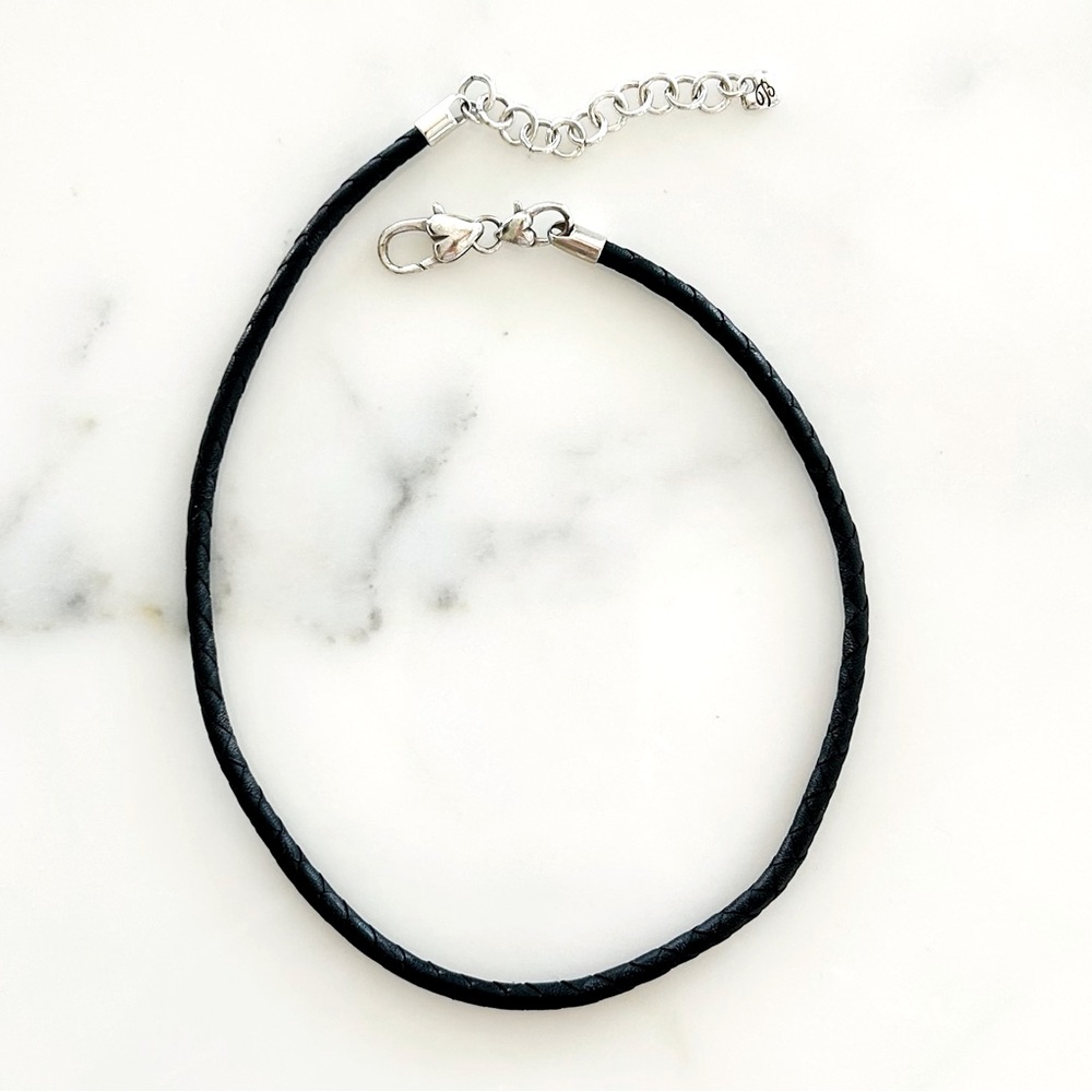Brighton Baja Braided Black Leather & Silver Charm Necklace